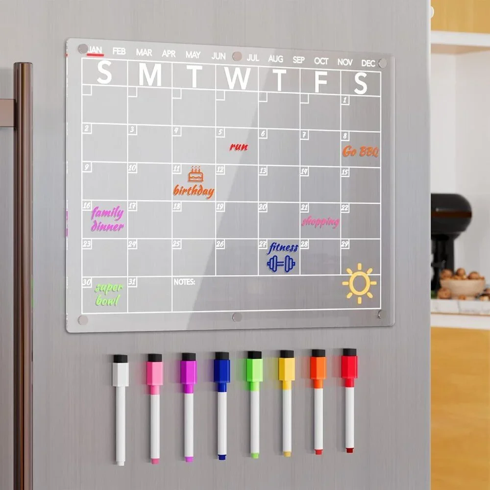Clear Acrylic Magnetic Calendar with Dry Erase Markers - Perfect for Fridge!